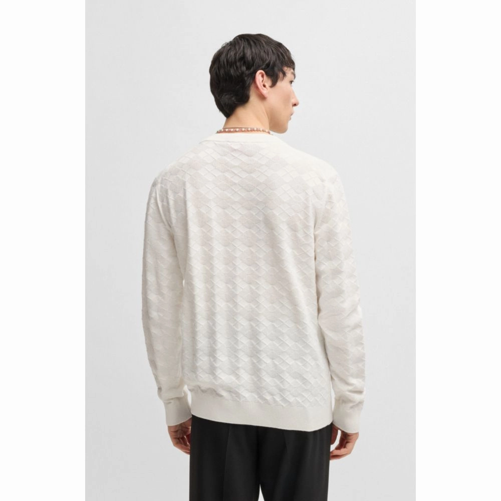 Cotton sweater with tonal Argyle pattern