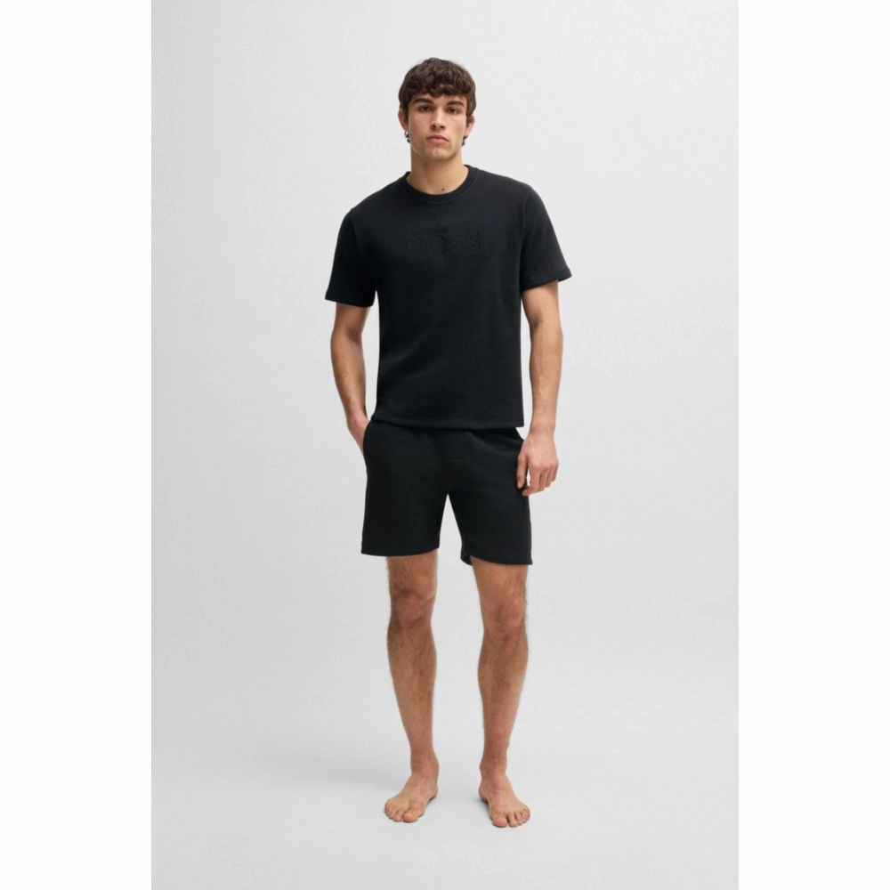 Cotton-terry shorts with outline logo embroidery