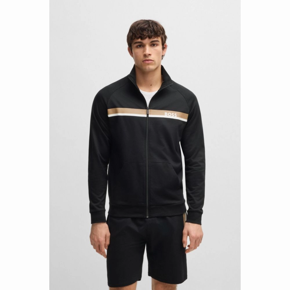 Cotton-terry zip-up jacket with stripe print