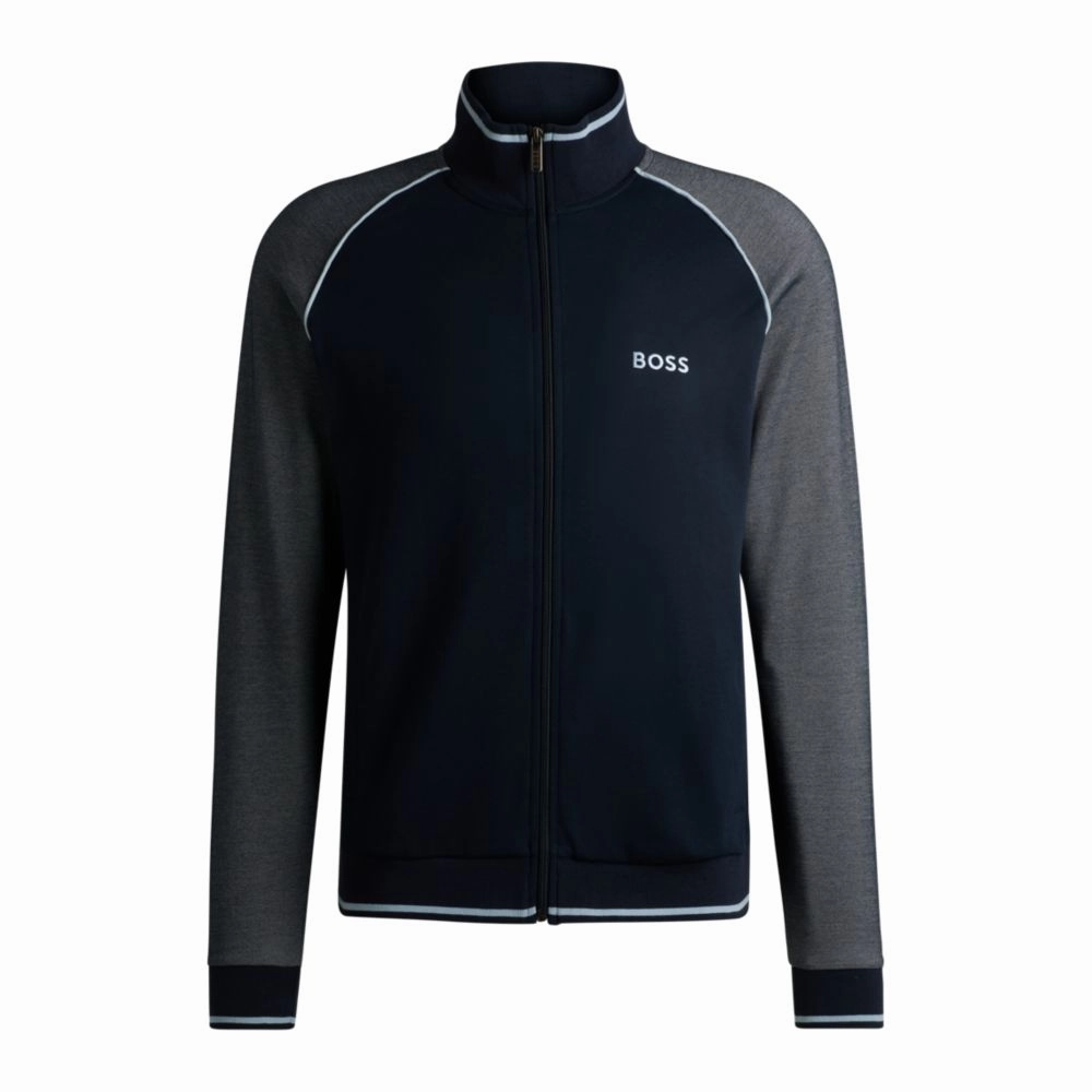 Cotton zip-up jacket with contrast piping