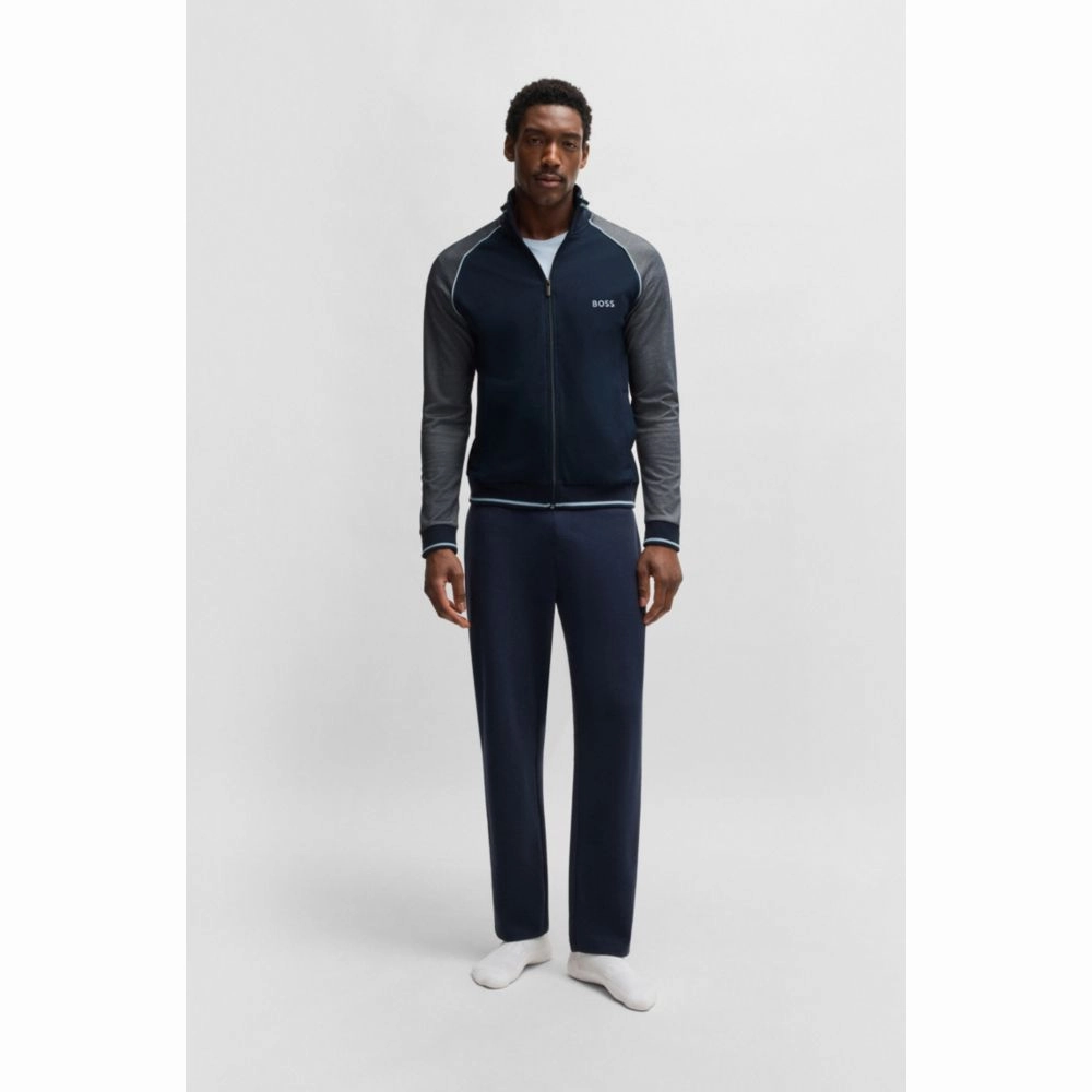 Cotton zip-up jacket with contrast piping