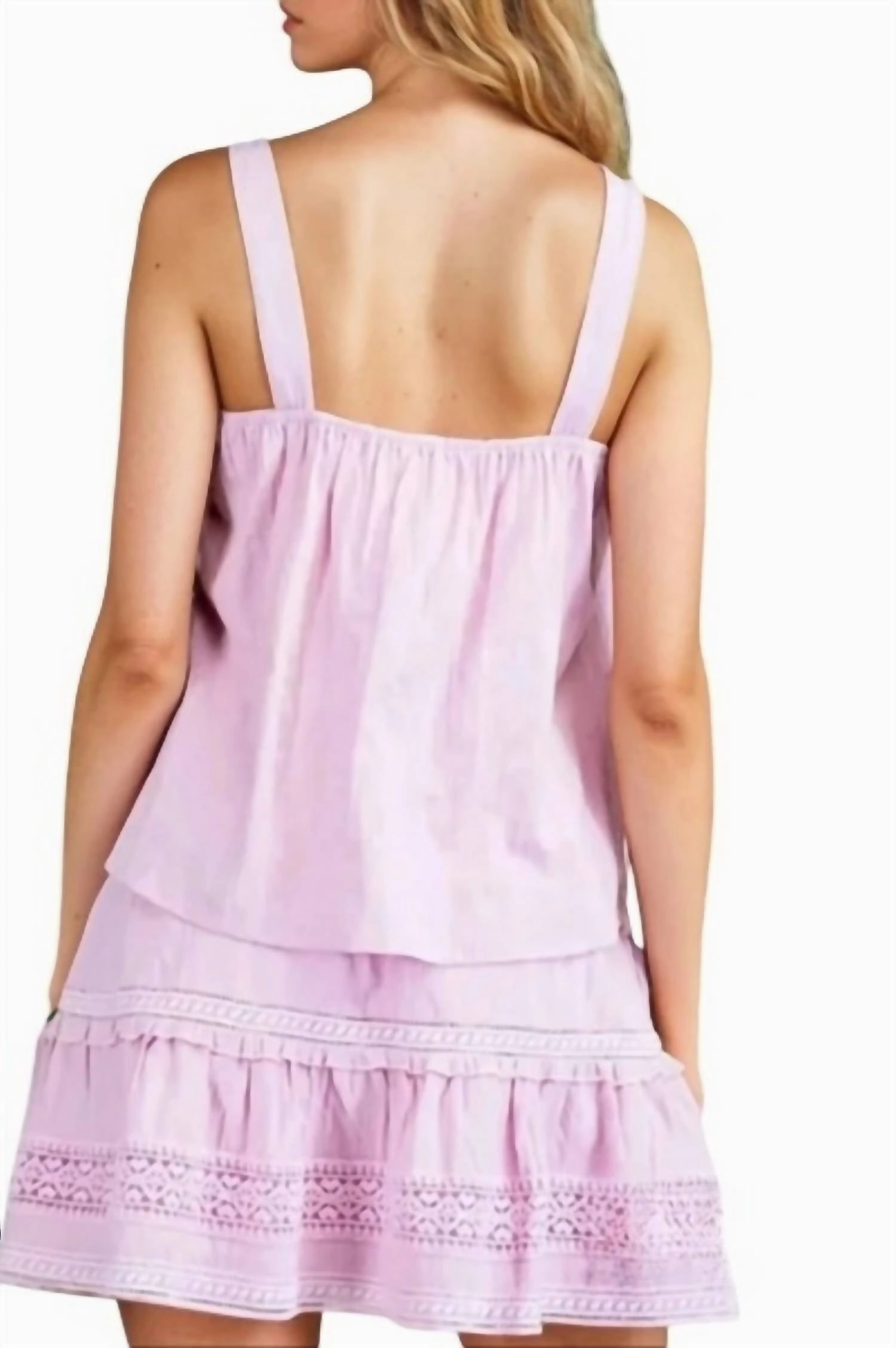 Courtney Pretty Crochet Trim Ruffle Top & Mini Skirt Set In Pink