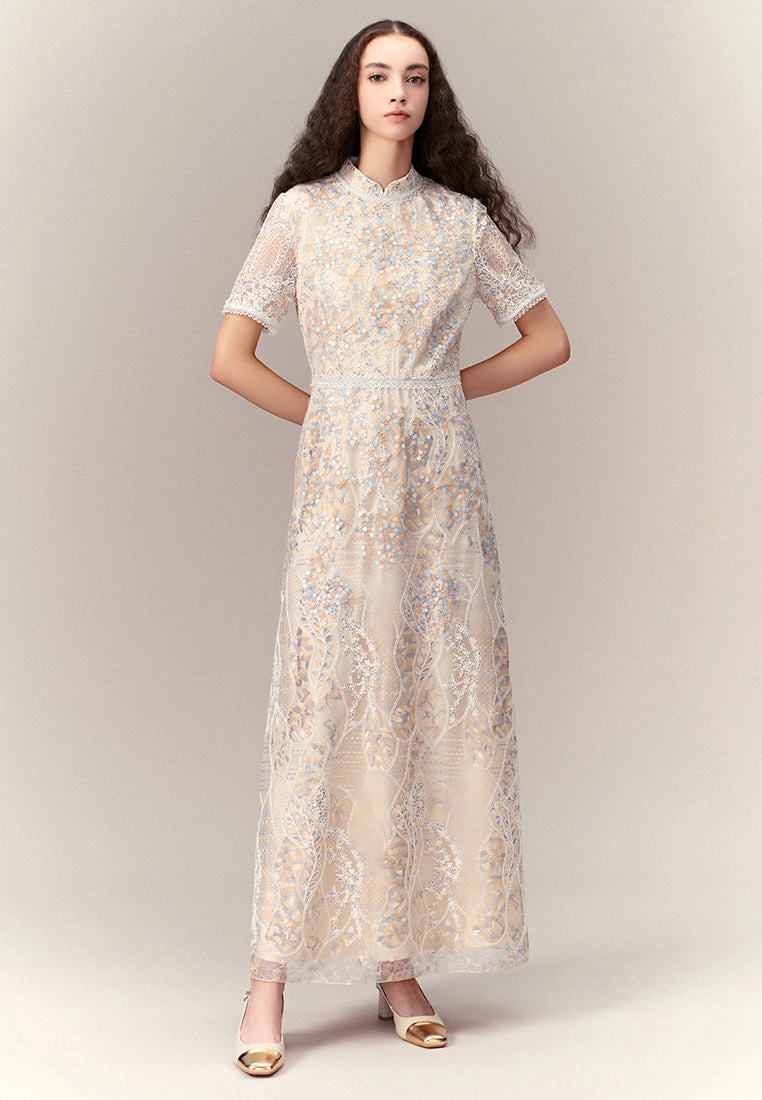 Cream Floral Lace Dress