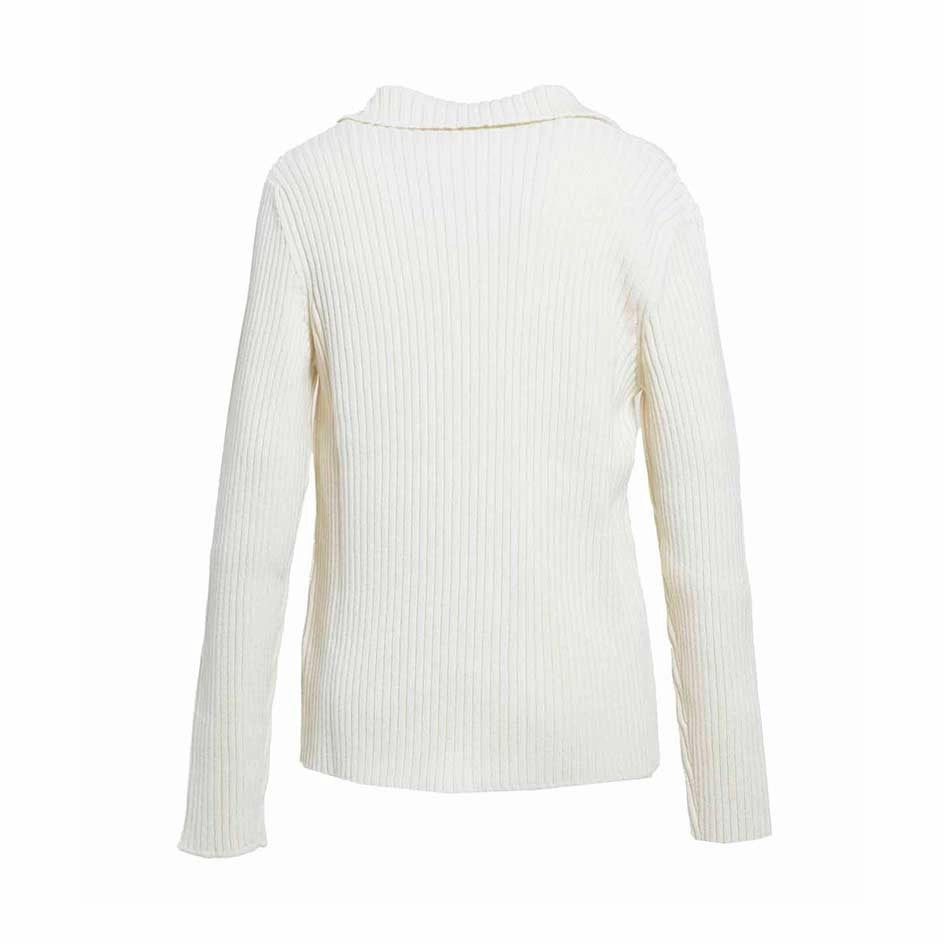 Cream Ribbed Cardigan With Zipper