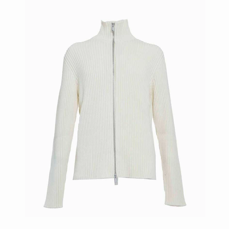 Cream Ribbed Cardigan With Zipper