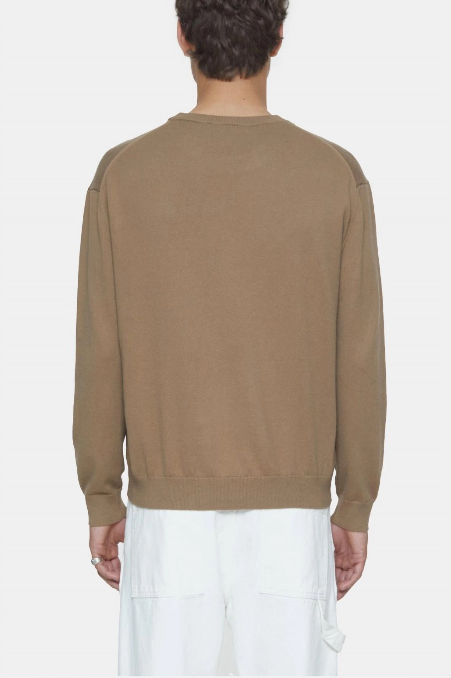 Crew Neck Long Sleeve Knit Sweater In Brown Sugar