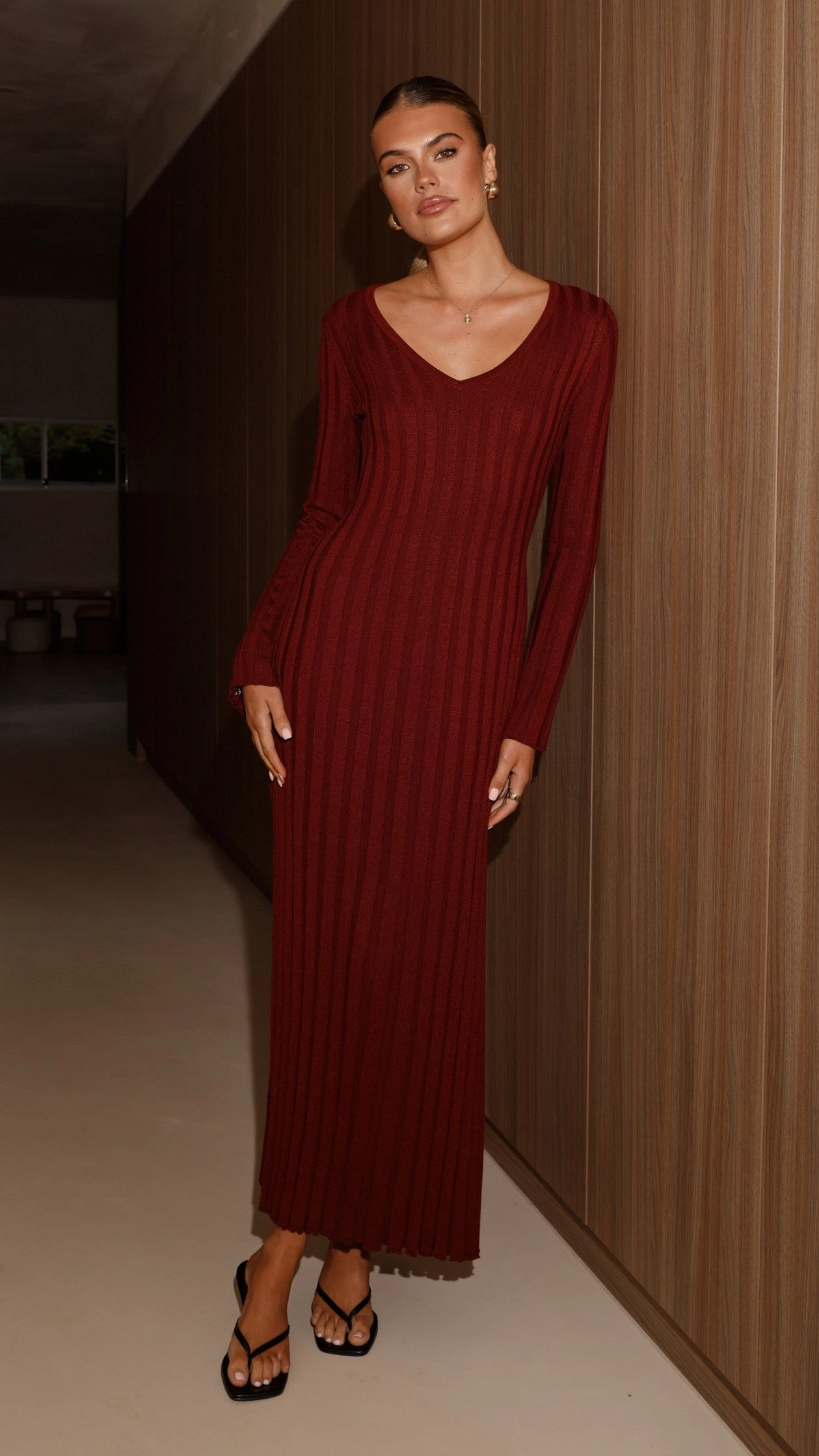Cyra Long Sleeve Maxi Dress - Wine