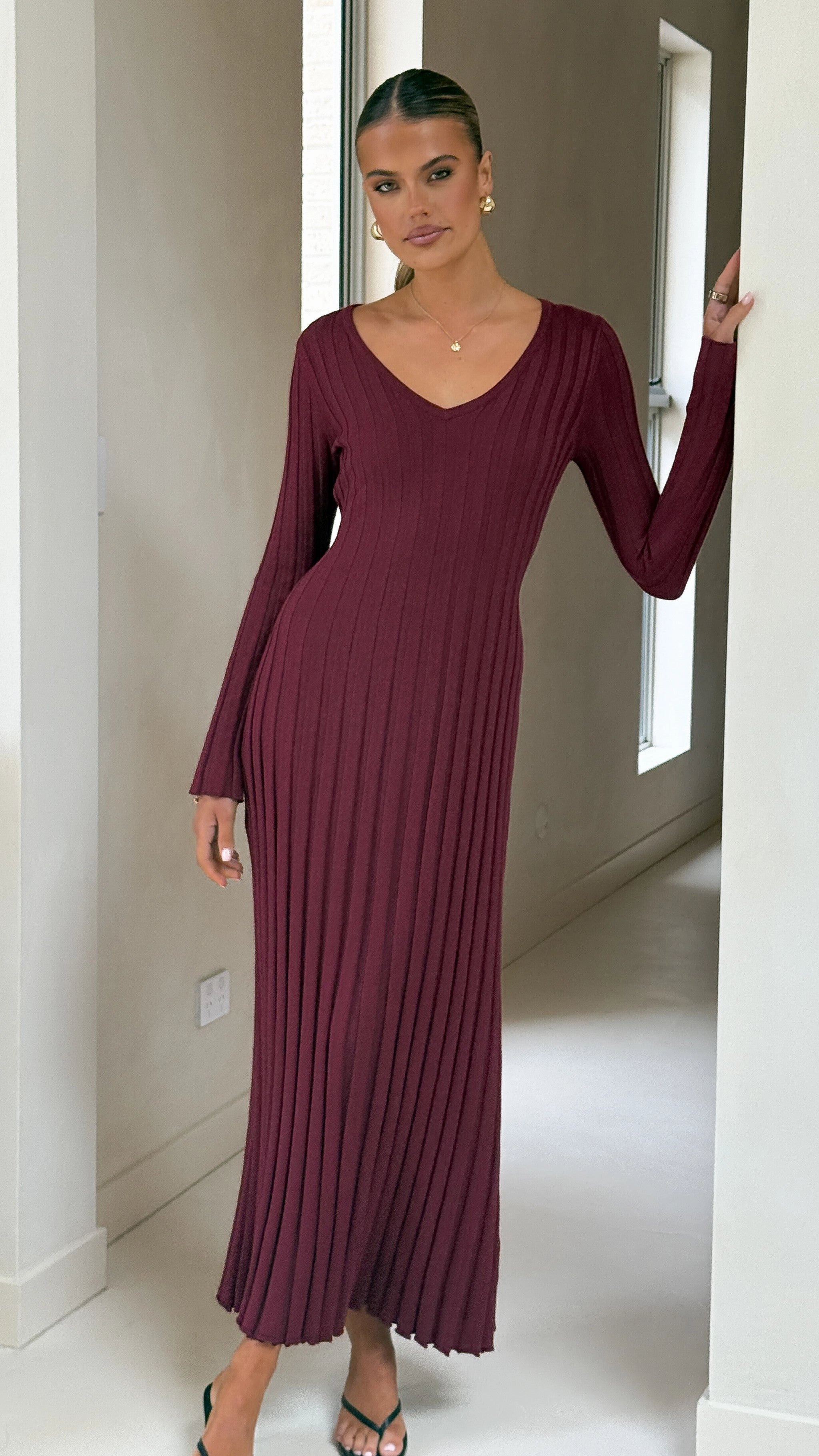Cyra Long Sleeve Maxi Dress - Wine
