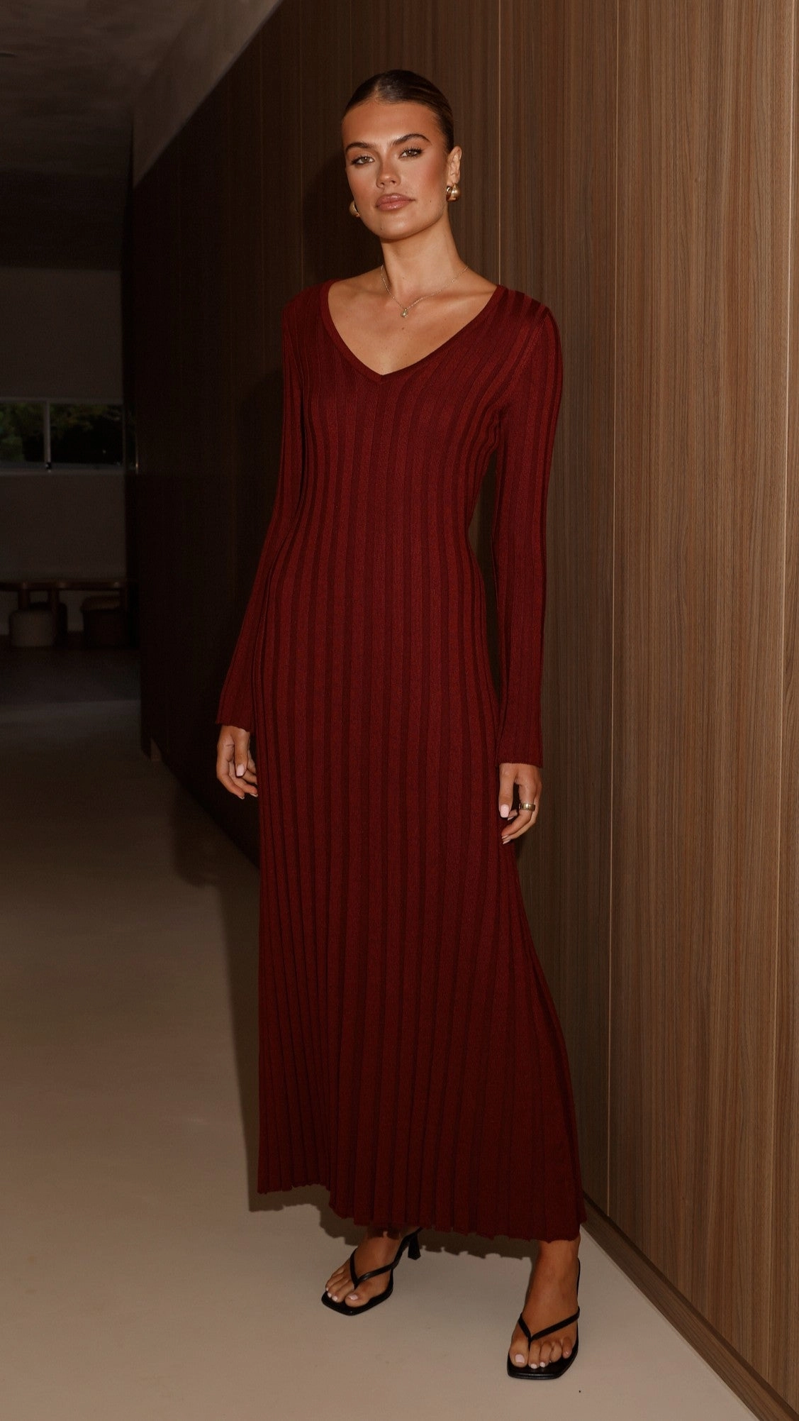 Cyra Long Sleeve Maxi Dress - Wine
