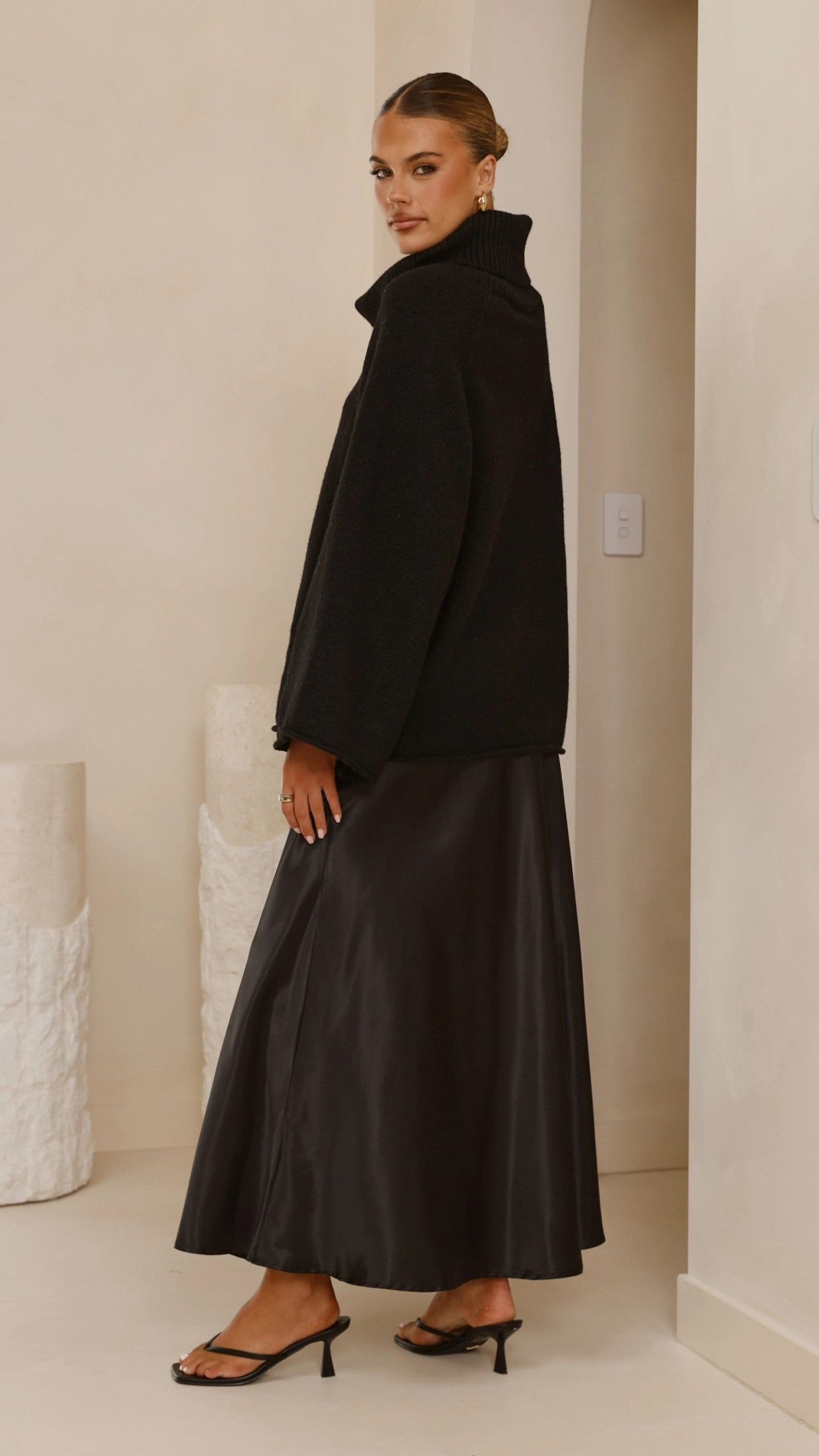 Darina Bias Cut Maxi Skirt - Black