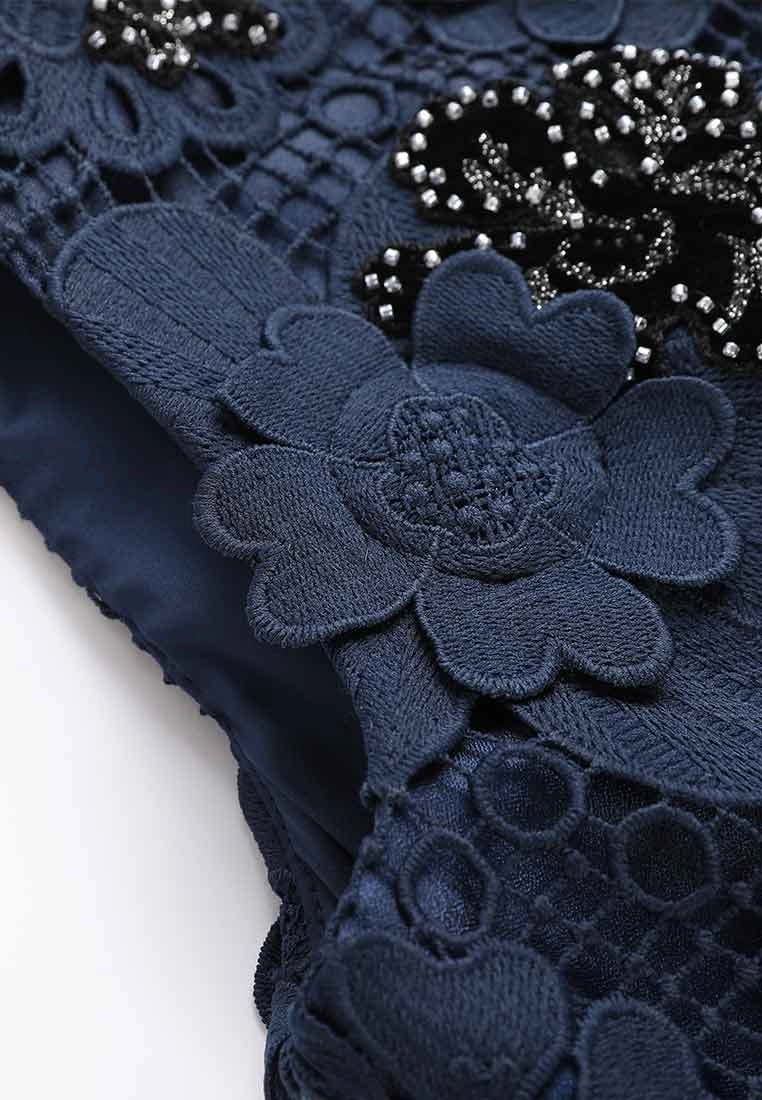 Dark Blue Floral Lace Cocktail Dress