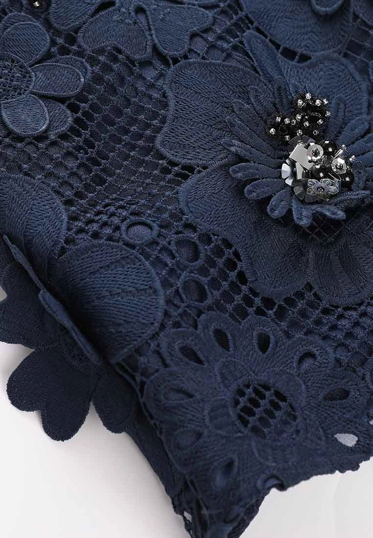 Dark Blue Floral Lace Cocktail Dress