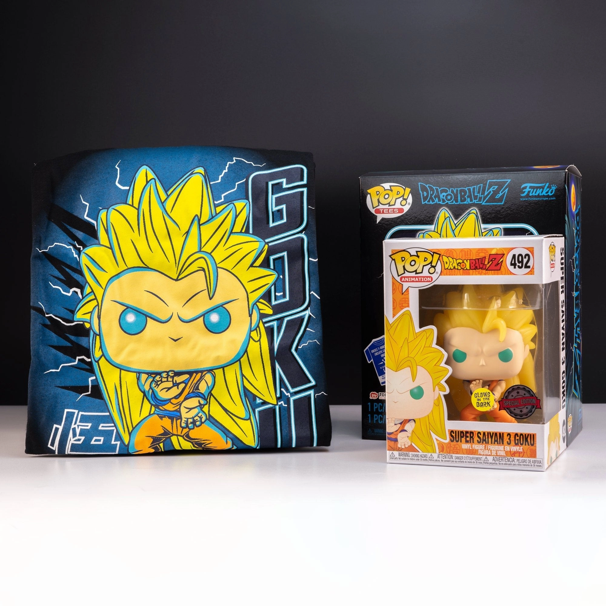 DBZ Goku SS3 (Glow in the Dark) Pop! Vinyl and Tee Set