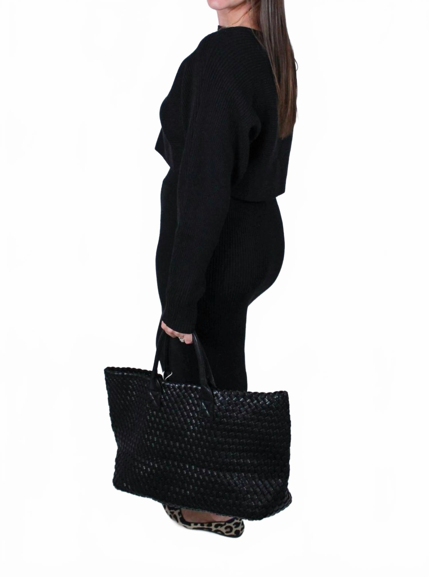 Demi Crop Knit Midi Set In Black