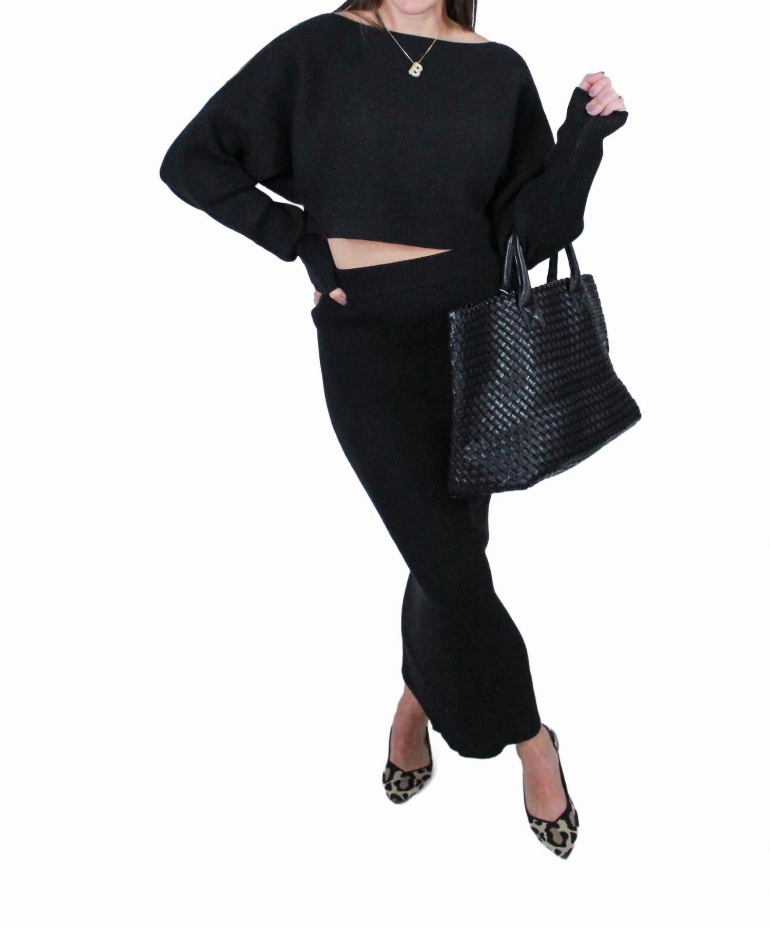 Demi Crop Knit Midi Set In Black