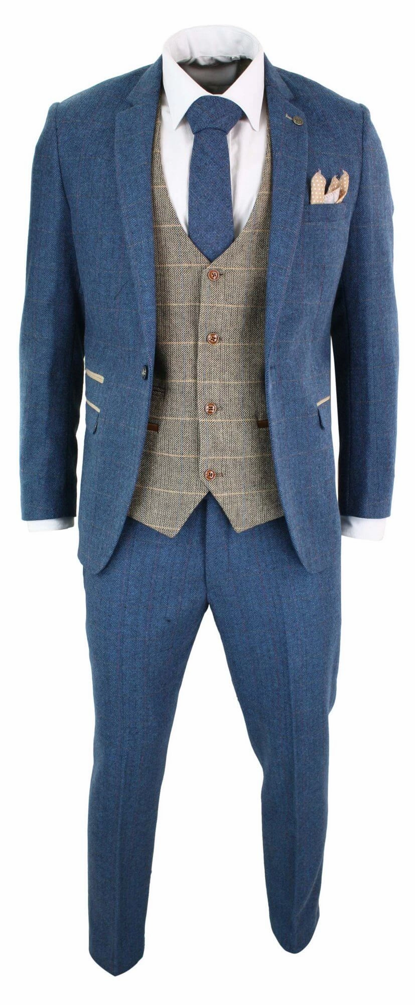 Deon Blue Tan Brown 3 Piece Tweed Suit
