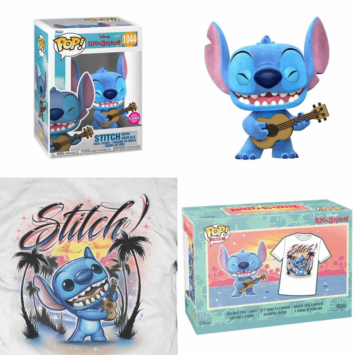 Disney Lilo and Stitch - Stitch with Ukulele Flocked Pop! Vinyl and Tee Set