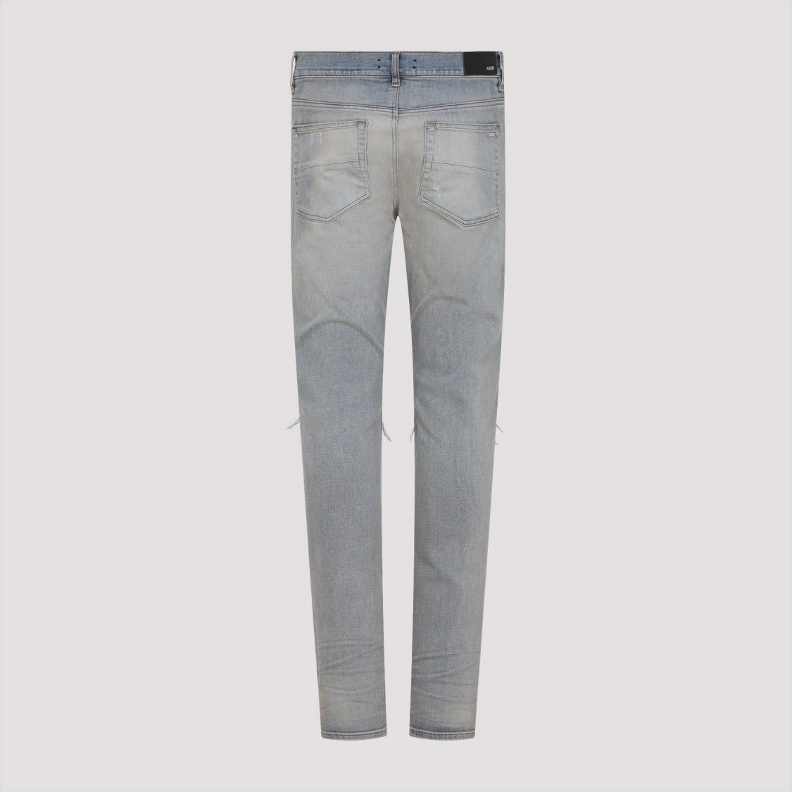 Distressed Blue Cotton Jeans With Red Accents