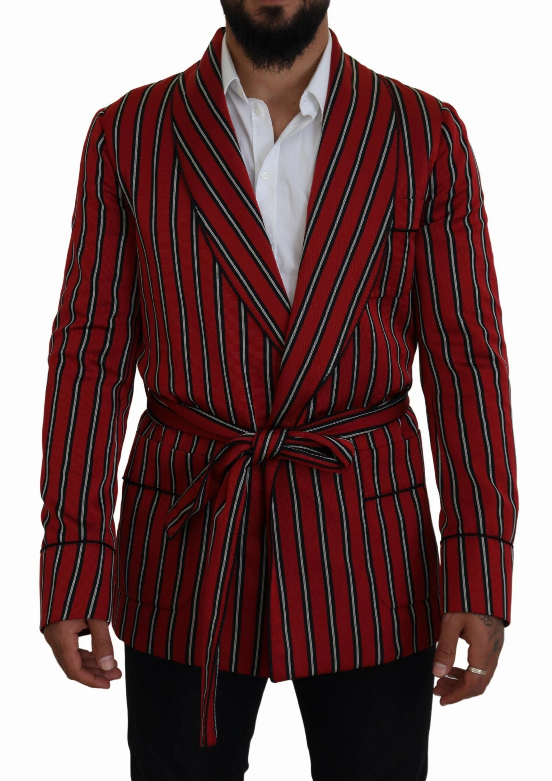Dolce & Gabbana Elegant Striped Long Robe Luxury Men's Wear