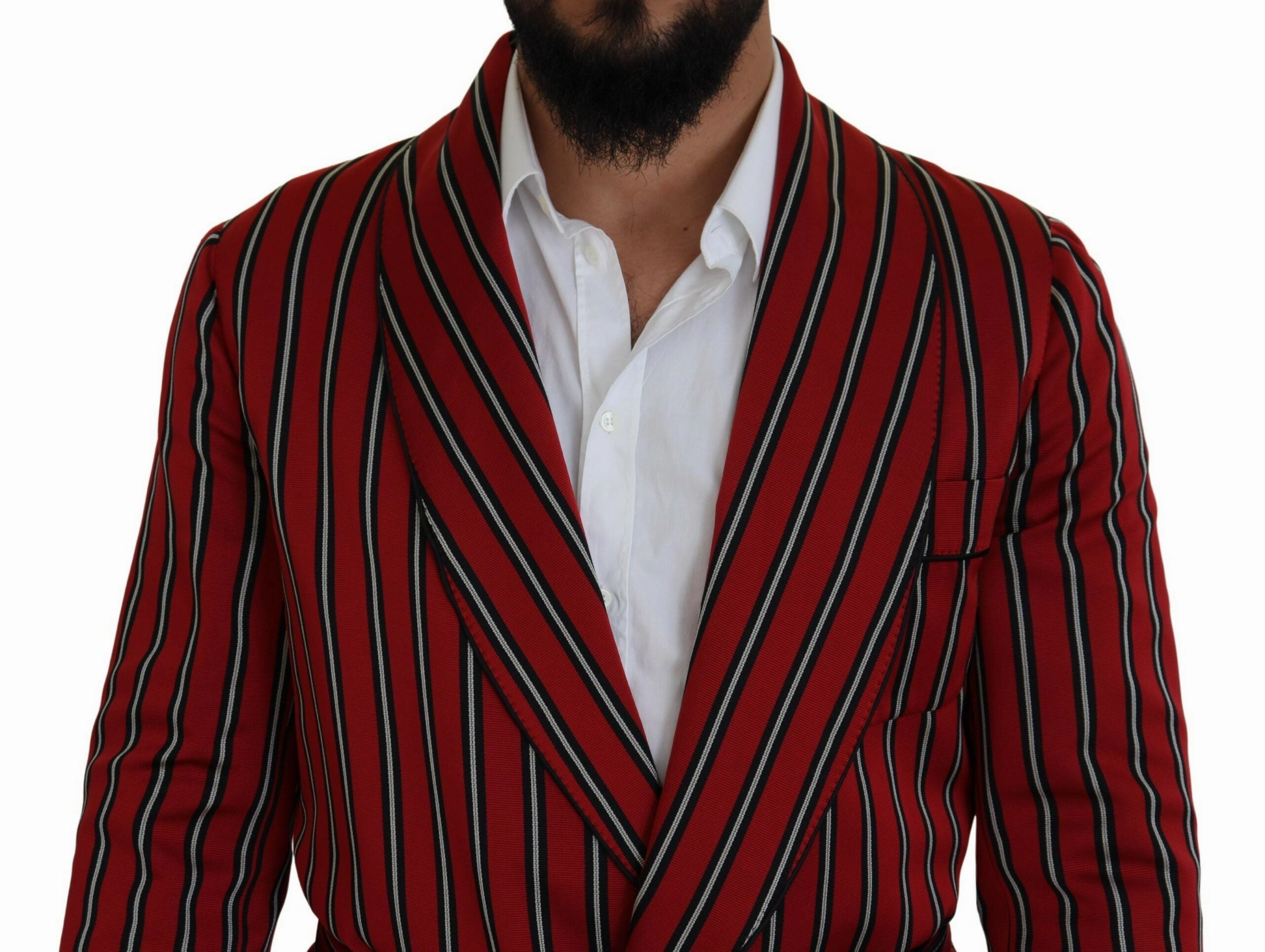 Dolce & Gabbana Elegant Striped Long Robe Luxury Men's Wear
