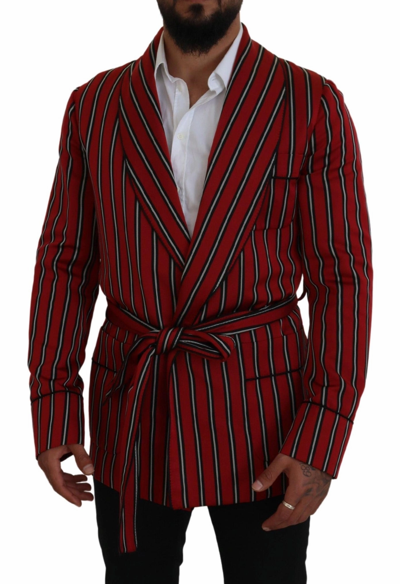 Dolce & Gabbana Elegant Striped Long Robe Luxury Men's Wear