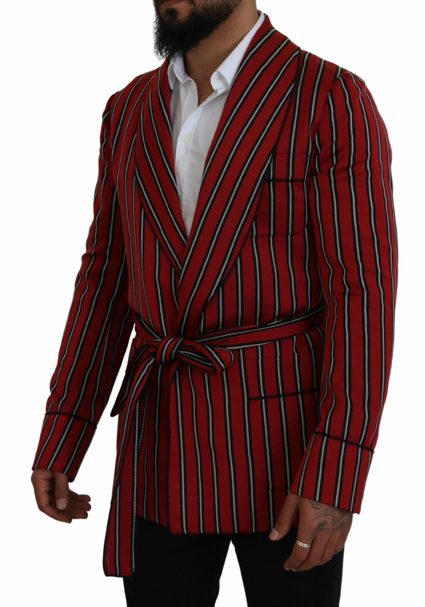 Dolce & Gabbana Elegant Striped Long Robe Luxury Men's Wear