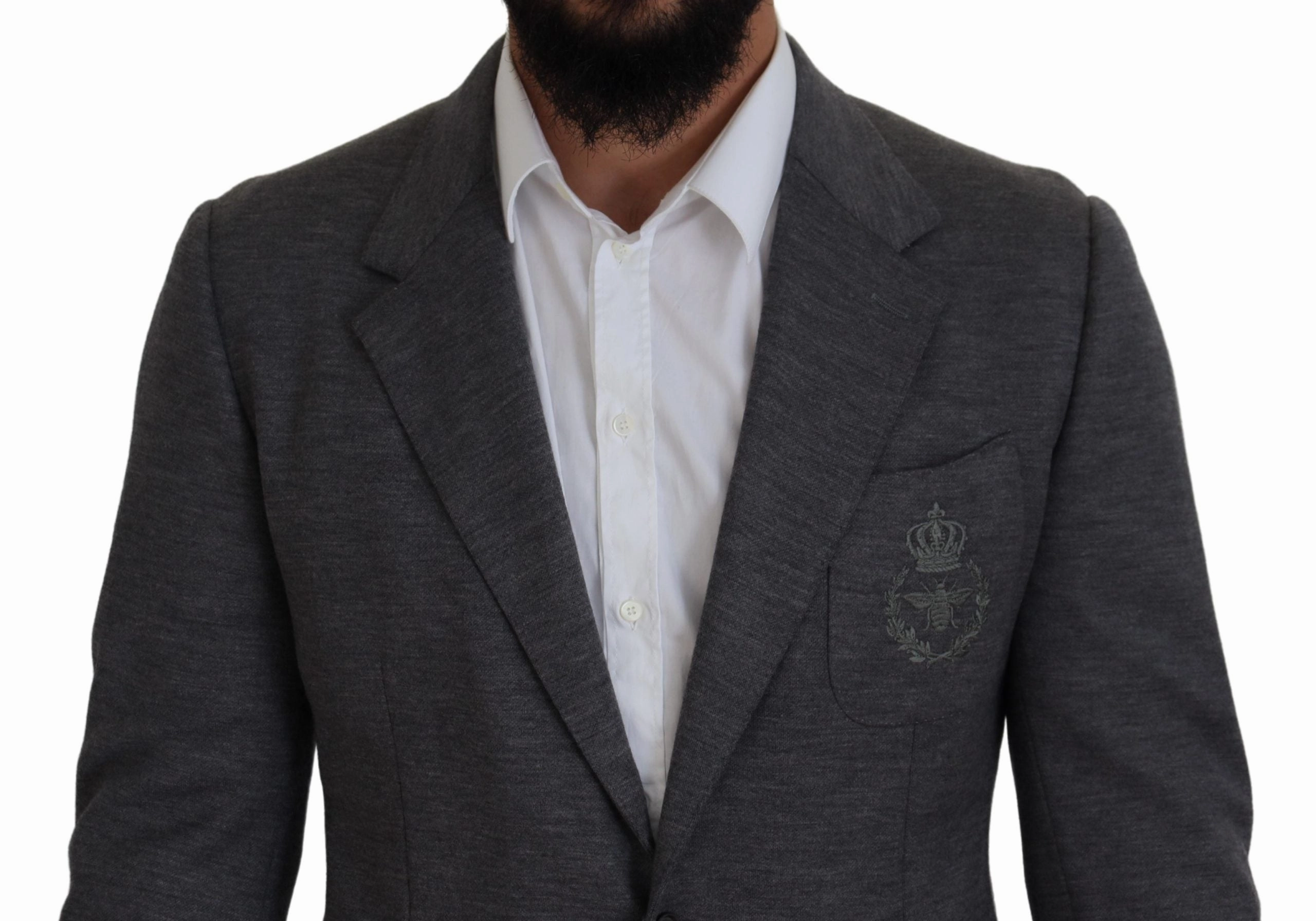 Dolce & Gabbana Elegant Wool Blazer with Bee Crown Men's Embroidery