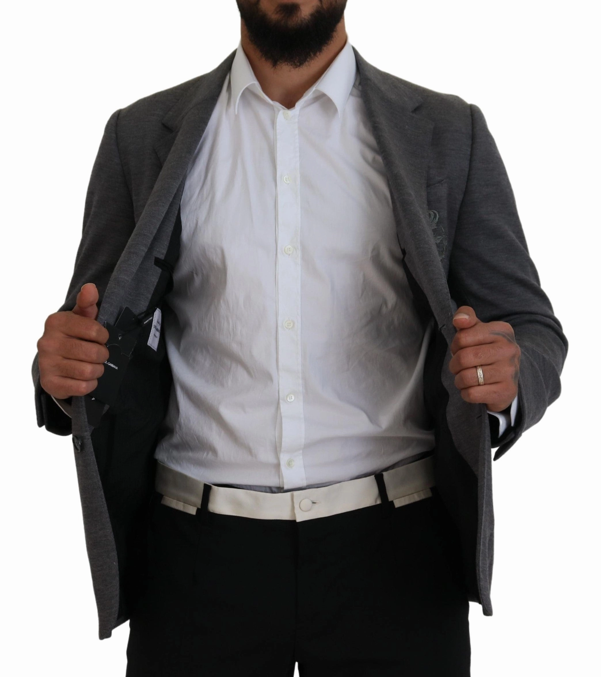 Dolce & Gabbana Elegant Wool Blazer with Bee Crown Men's Embroidery
