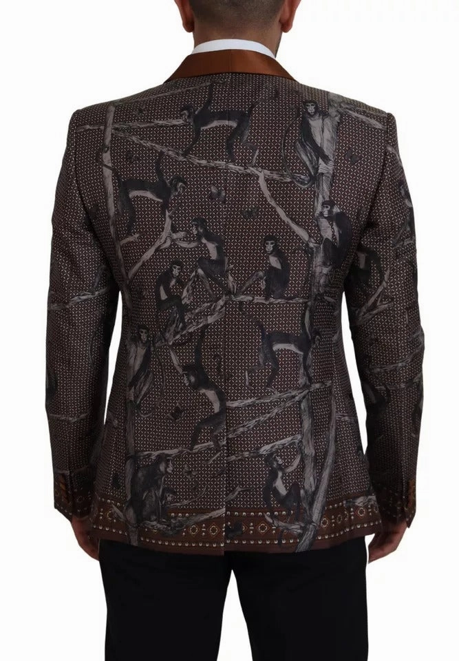 Dolce & Gabbana gold Monkey Print Silk Slim Jacket Men's Blazer