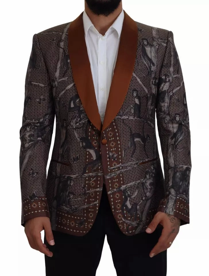 Dolce & Gabbana gold Monkey Print Silk Slim Jacket Men's Blazer