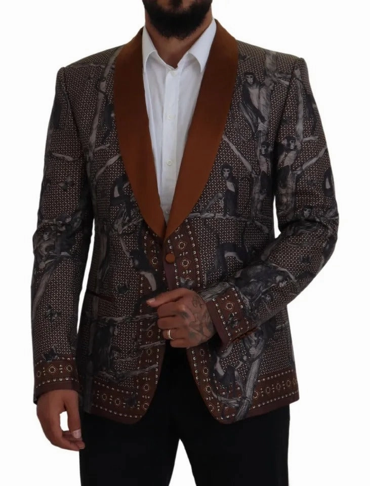 Dolce & Gabbana gold Monkey Print Silk Slim Jacket Men's Blazer