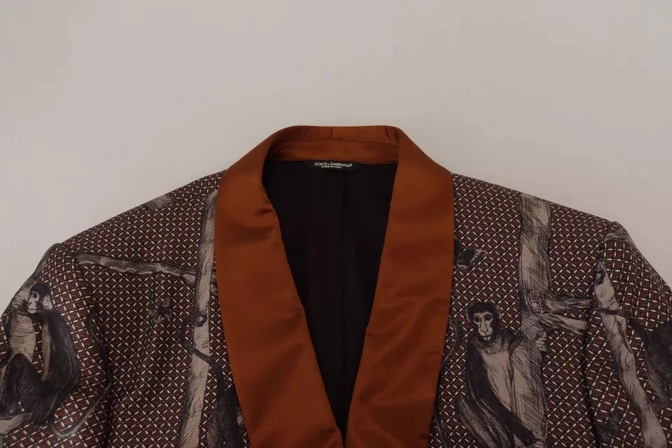 Dolce & Gabbana gold Monkey Print Silk Slim Jacket Men's Blazer
