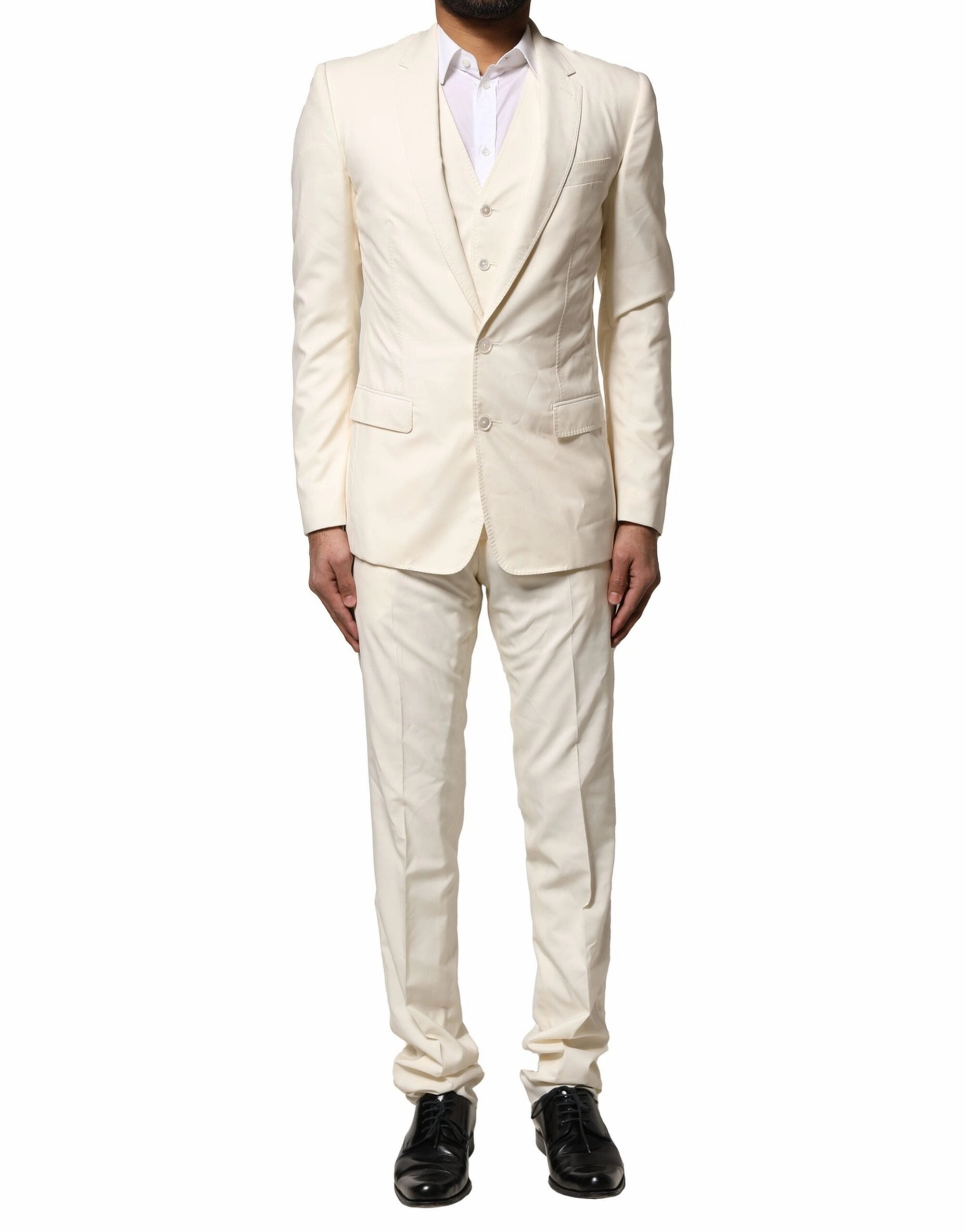 Dolce & Gabbana ivory Wool 3 Piece Single Breasted Men's Suit (Pre-Owned)