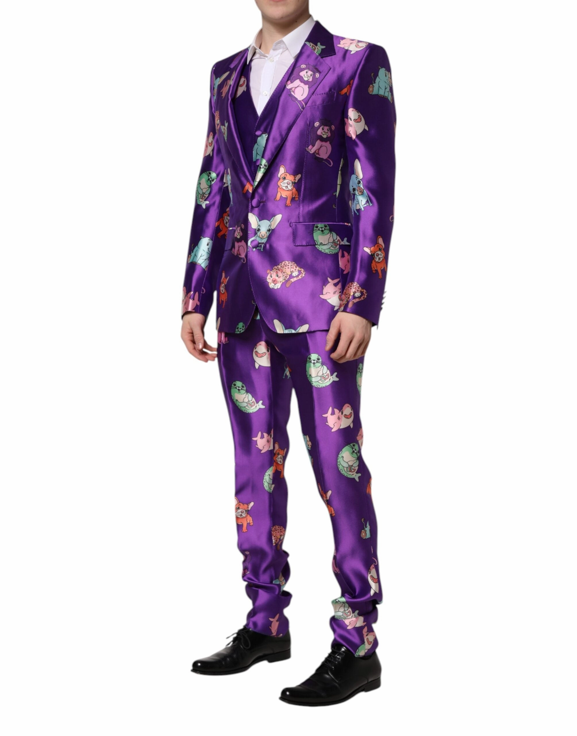 Dolce & Gabbana Silk Animal Print 3 Piece Men's Suit
