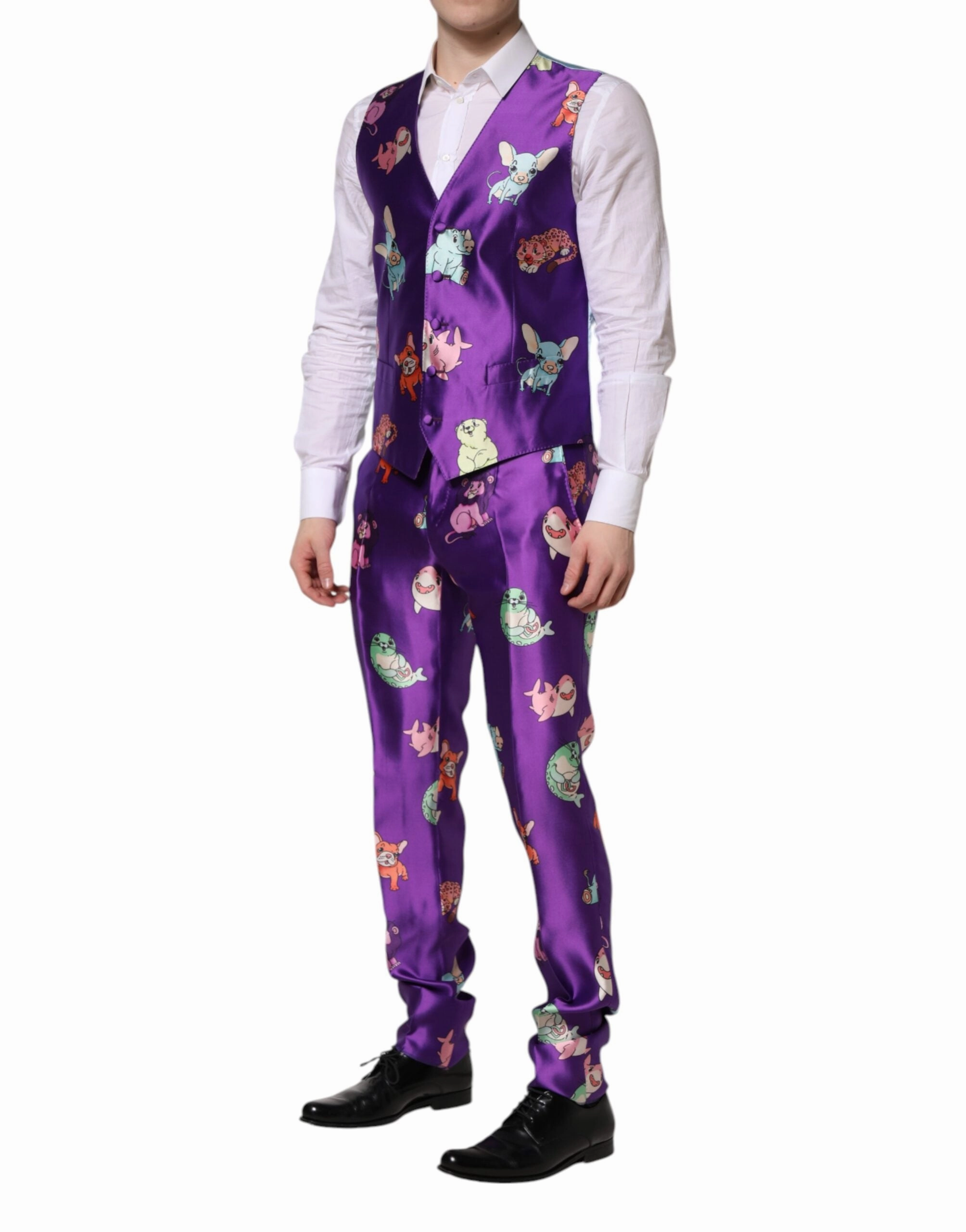 Dolce & Gabbana Silk Animal Print 3 Piece Men's Suit