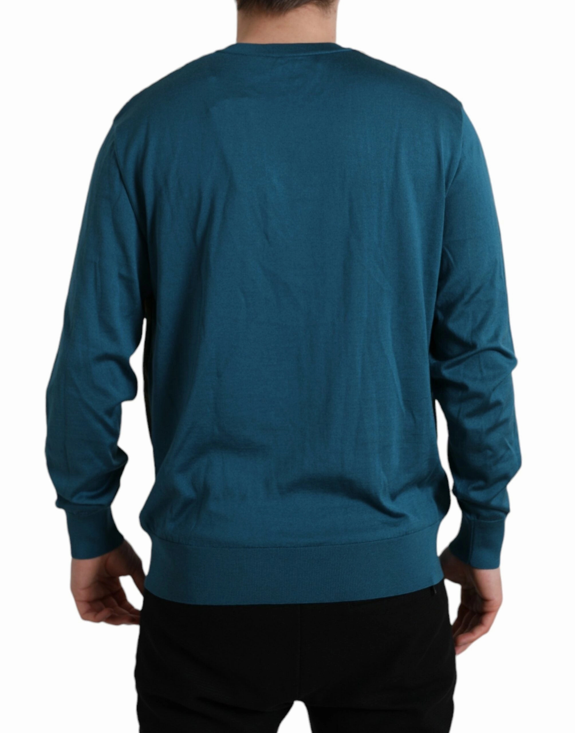 Dolce & Gabbana Silk V-Neck Peacock Feather Men's Sweater