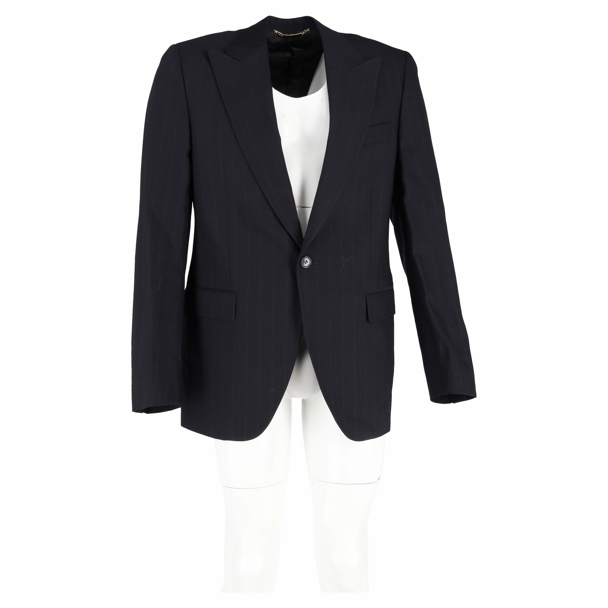 Dolce & Gabbana Striped Single Breasted Blazer in Navy Blue Wool