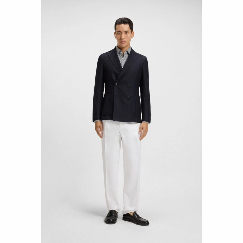 Double-breasted blazer in cotton and wool seersucker