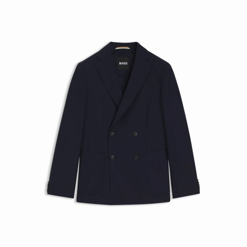 Double-breasted blazer in cotton and wool seersucker