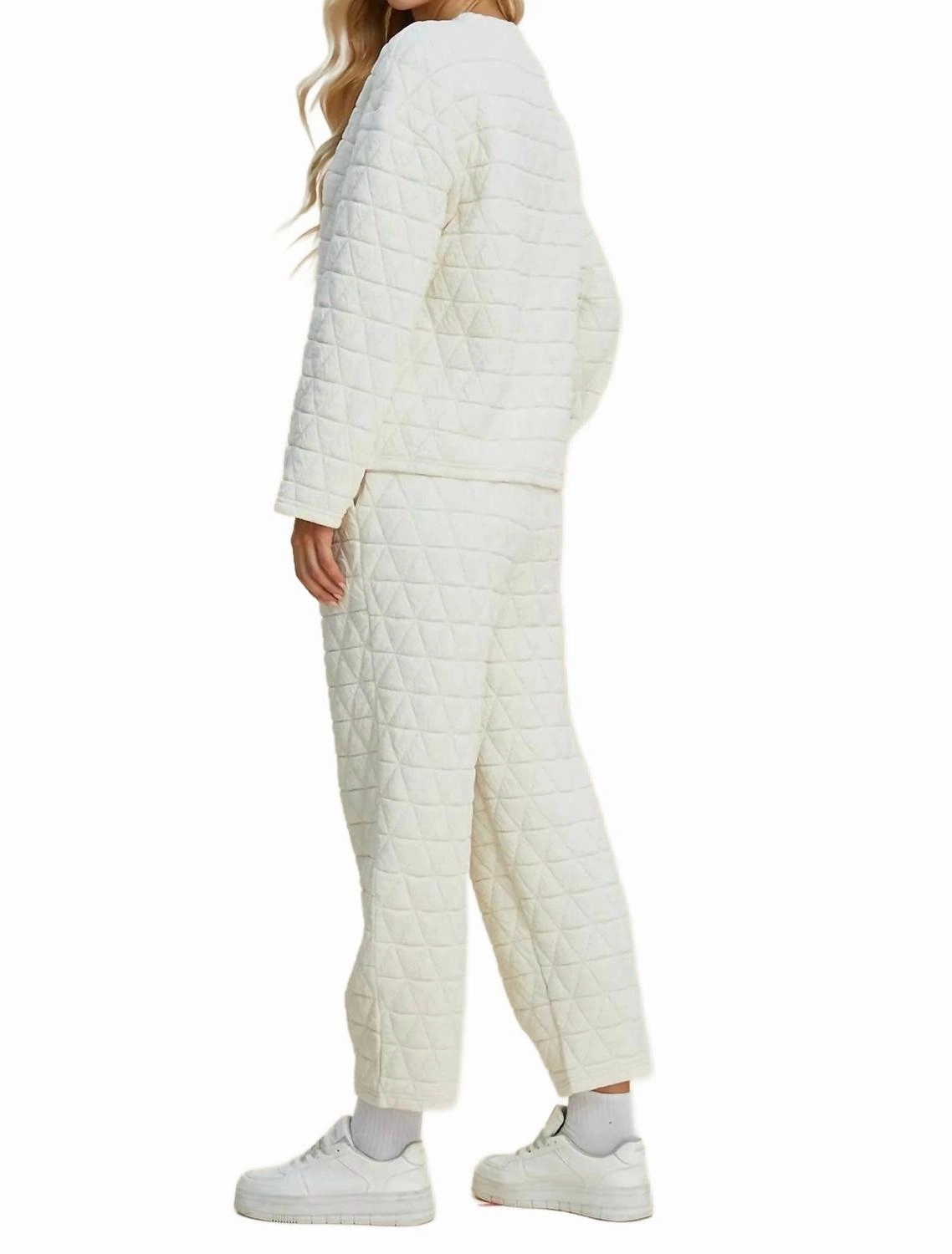 Double Take Full Size Texture Round Neck Long Sleeve Top And Pants Set In Beige