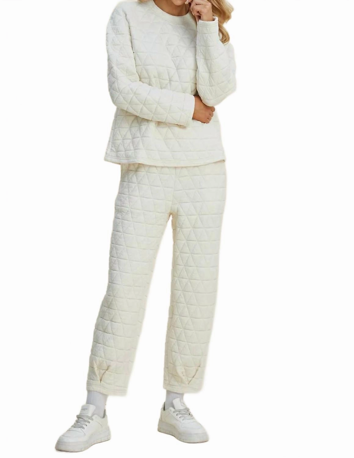 Double Take Full Size Texture Round Neck Long Sleeve Top And Pants Set In Beige