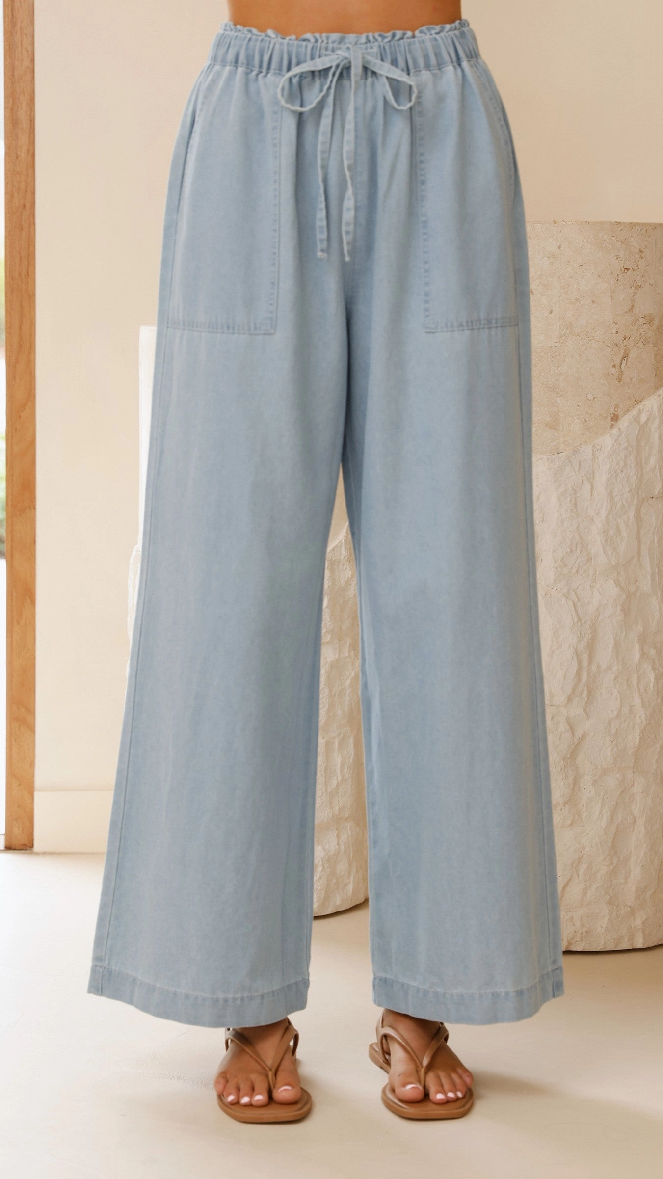 Elaine Wide Leg Pants - Light Blue Denim