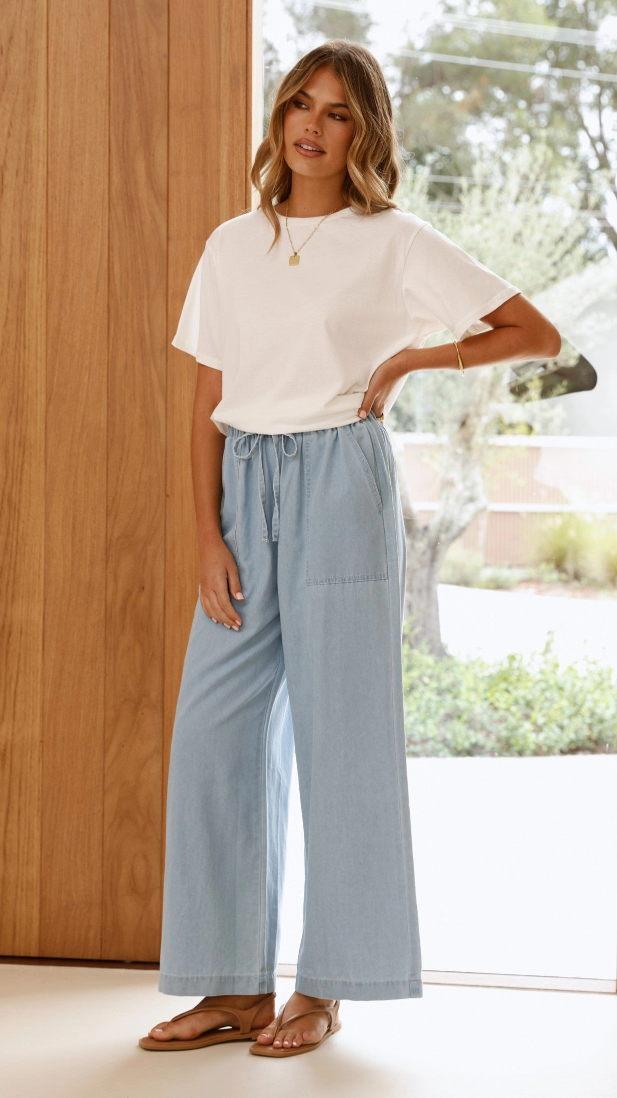 Elaine Wide Leg Pants - Light Blue Denim