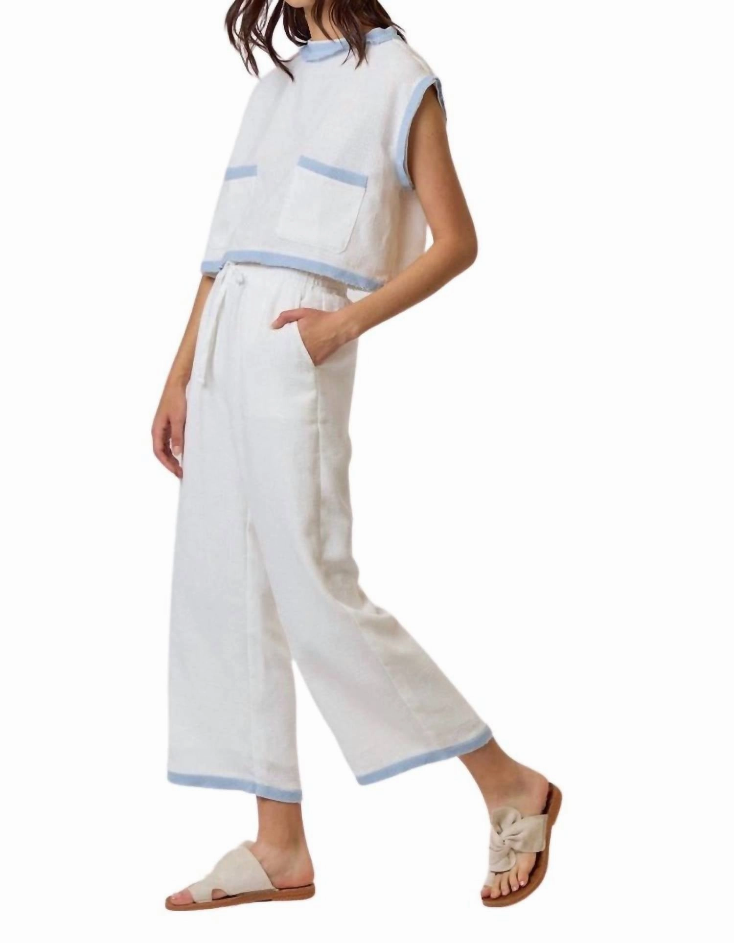 Elastic Waistband Color Contrast Set In Ivory-Sky