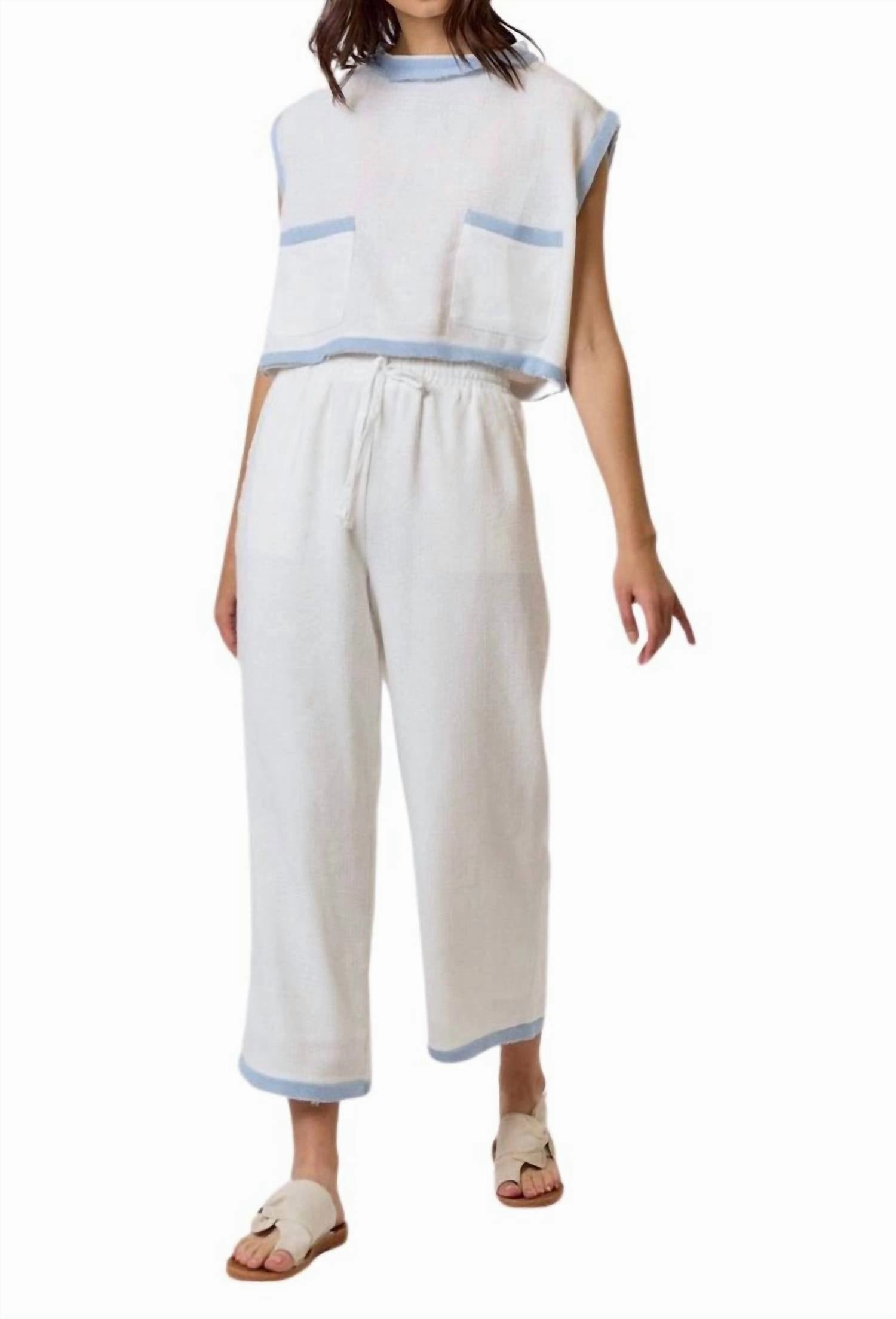 Elastic Waistband Color Contrast Set In Ivory-Sky