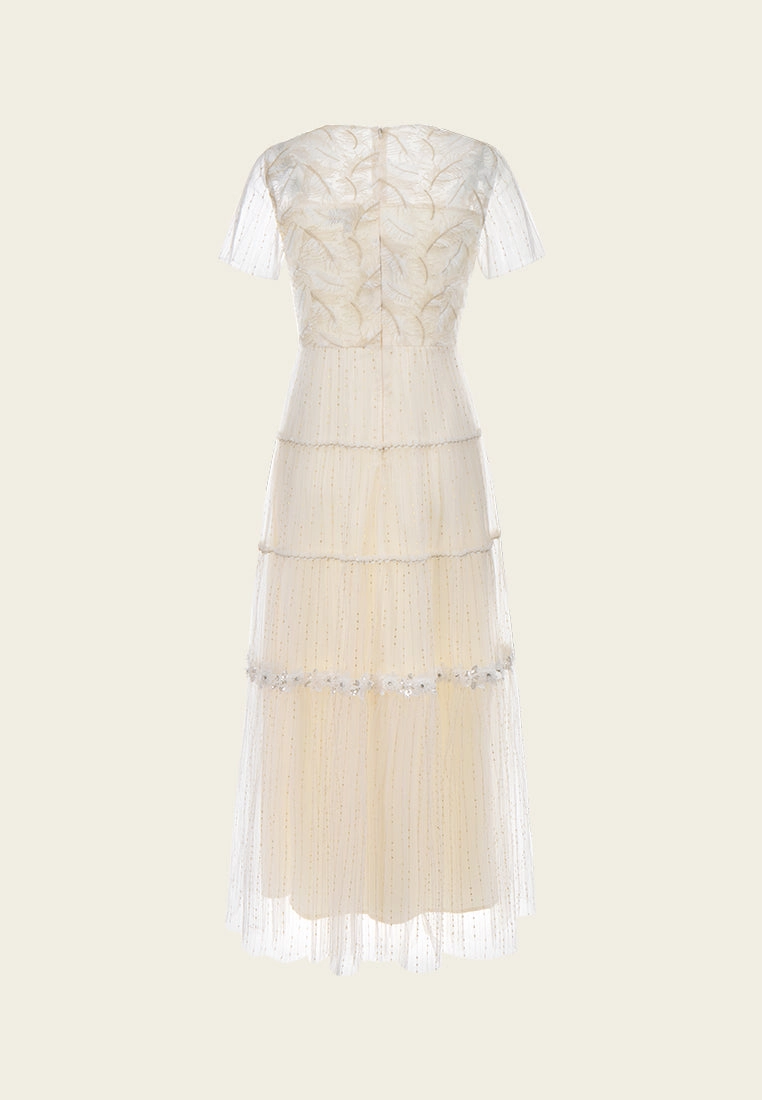 Embellished Crystal-detail Panelled Mesh Dress