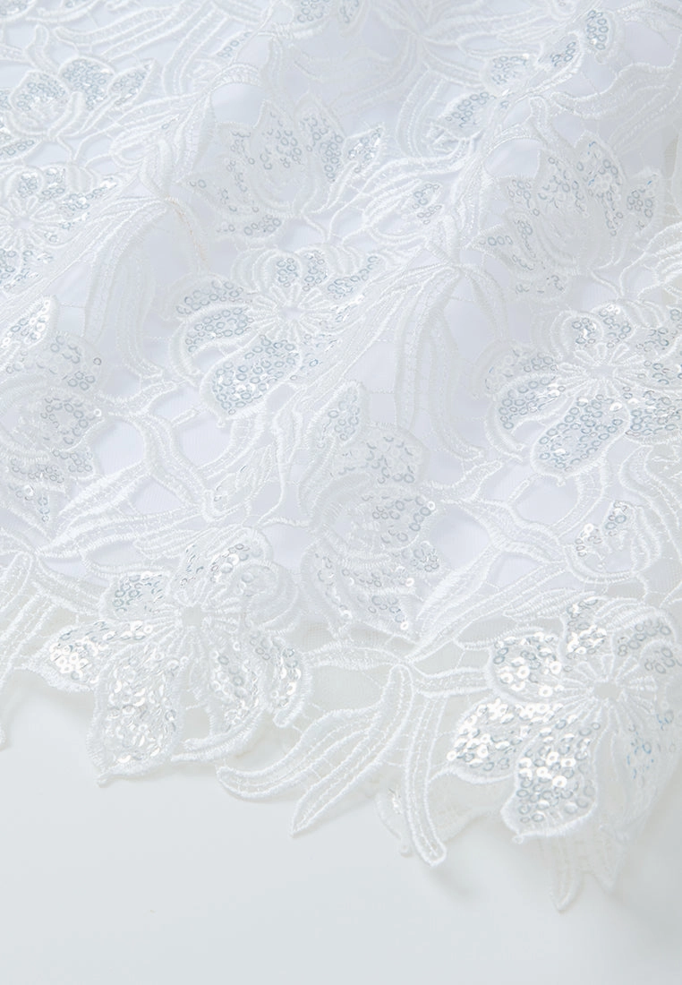 Embellished Pop-up Detail Hollow-carved Lace Dress
