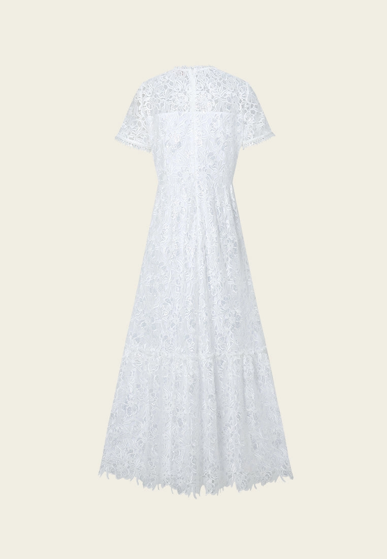 Embellished Pop-up Detail Hollow-carved Lace Dress