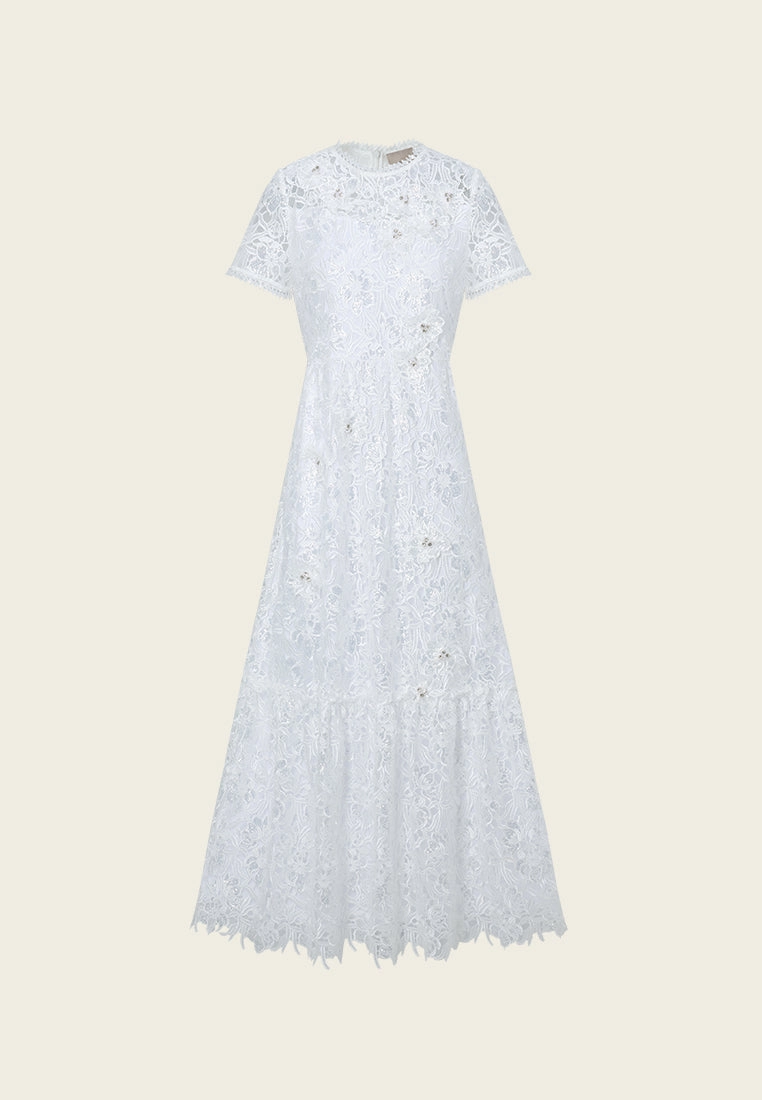 Embellished Pop-up Detail Hollow-carved Lace Dress