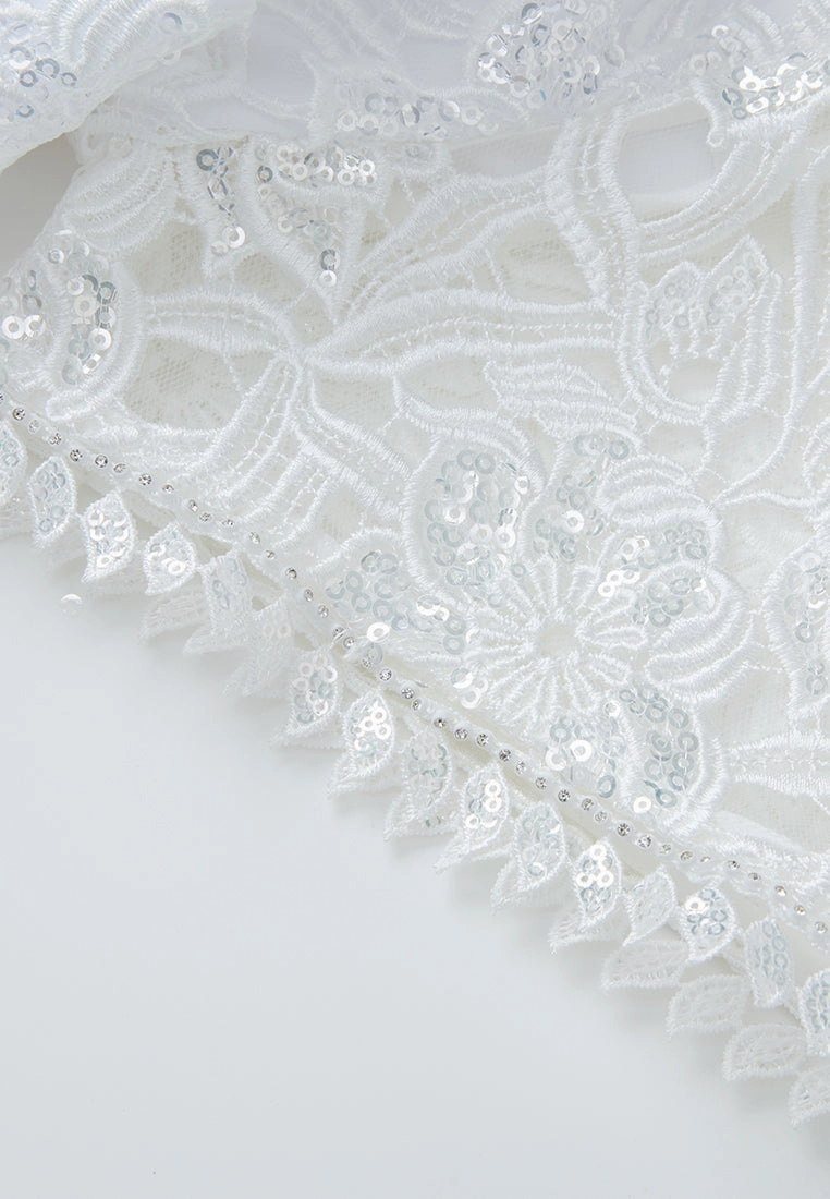 Embellished Pop-up Detail Hollow-carved Lace Dress